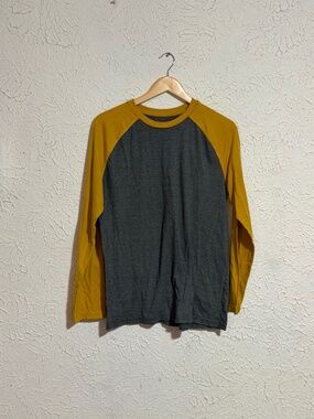 George Men’s Raglan Long Sleeve Shirt Size M Gray Mustard Baseball Tee